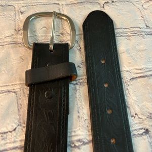 GENUINE TOP GRAIN LEATHER BLACK EMBOSSED CHUNKY WESTERN MENS BELT 38-40